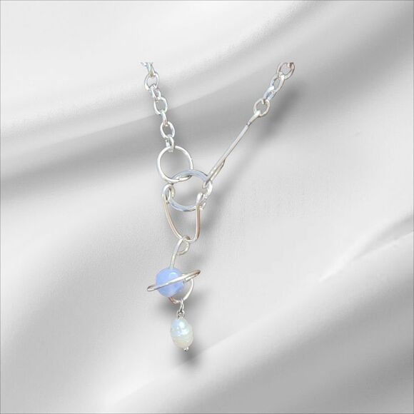 Silver and Blue Crystal Drop Necklace 18" - Picture 1 of 5